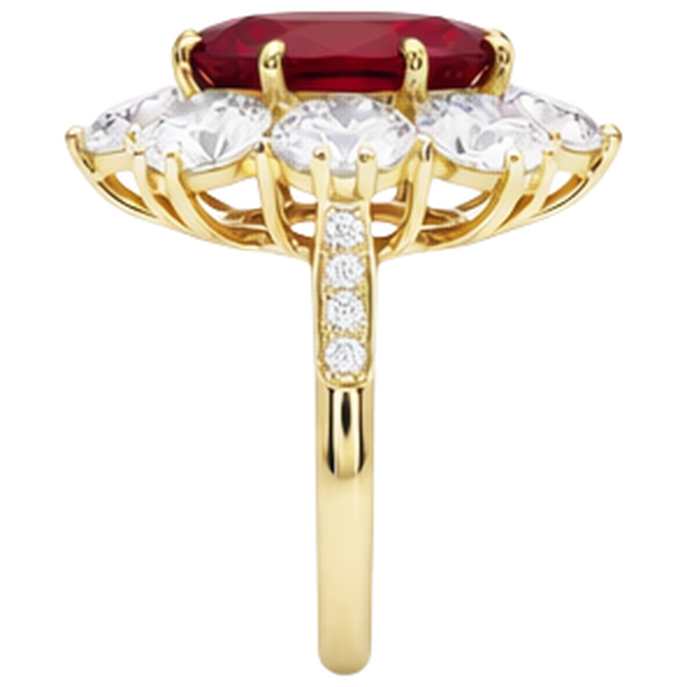3.75 Ct Prong Set Ruby And Natural Earth Mined Diamonds Wedding Ring Gold Yellow 14K
