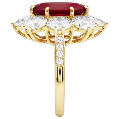 3.75 Ct Prong Set Ruby And Natural Earth Mined Diamonds Wedding Ring Gold Yellow 14K