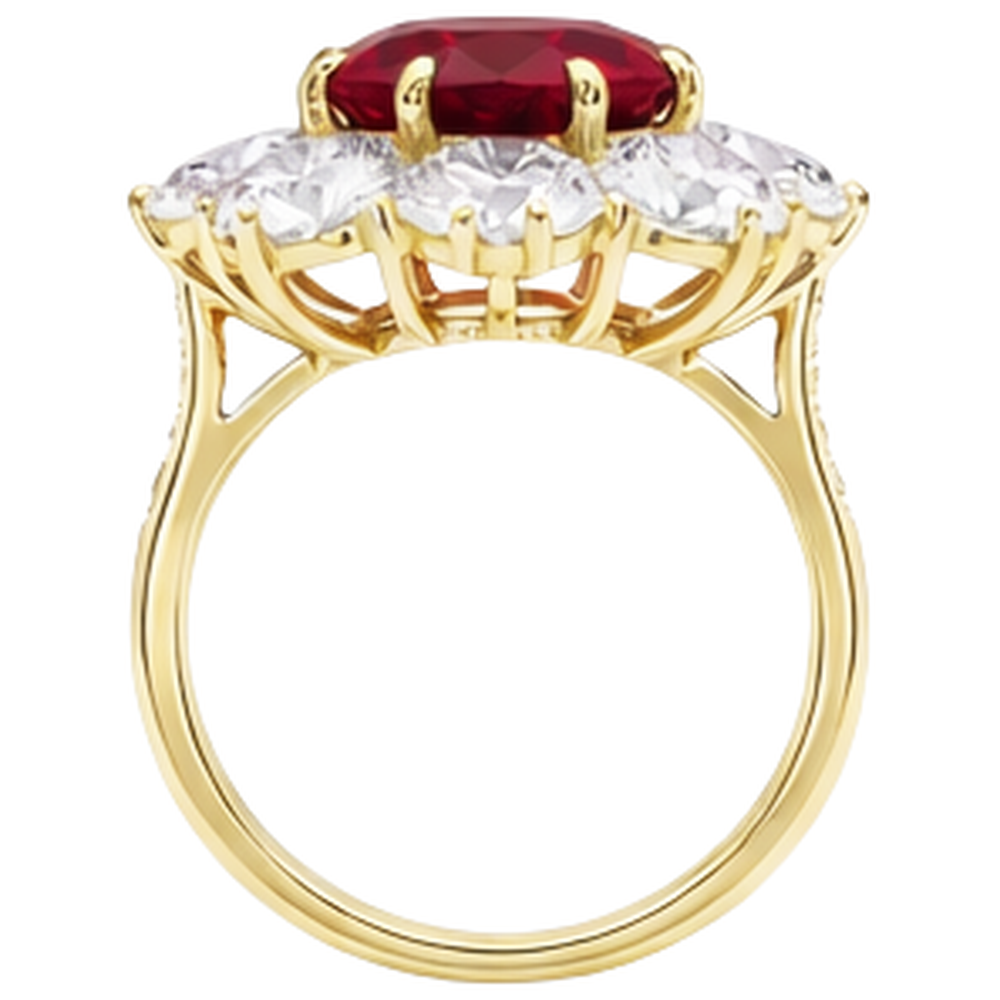 3.75 Ct Prong Set Ruby And Natural Earth Mined Diamonds Wedding Ring Gold Yellow 14K