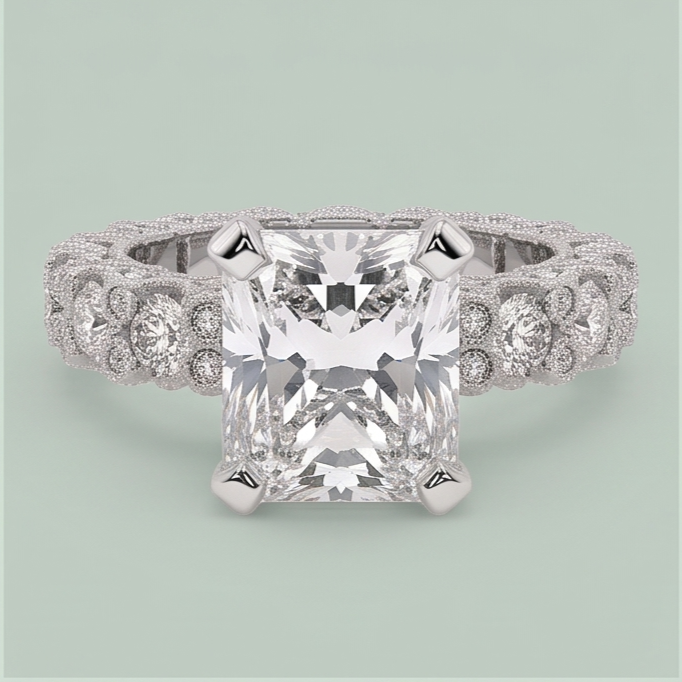3.75 Ct Radiant & Round Natural Earth Mined Diamonds Ring Wedding Anniversary