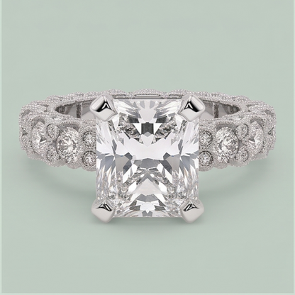 3.75 Ct Radiant & Round Natural Earth Mined Diamonds Ring Wedding Anniversary