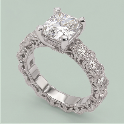 3.75 Ct Radiant & Round Natural Earth Mined Diamonds Ring Wedding Anniversary