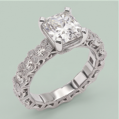 3.75 Ct Radiant & Round Natural Earth Mined Diamonds Ring Wedding Anniversary