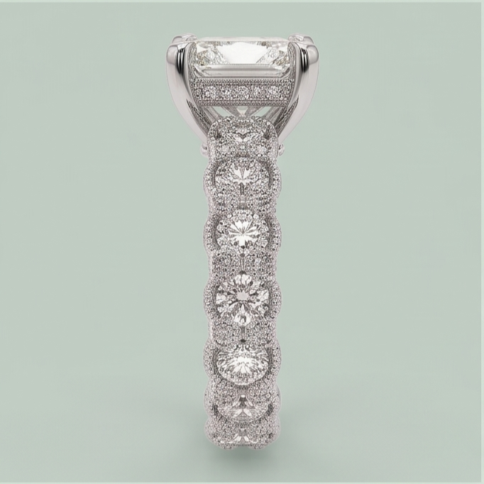 3.75 Ct Radiant & Round Natural Earth Mined Diamonds Ring Wedding Anniversary