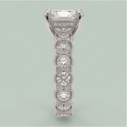 3.75 Ct Radiant & Round Natural Earth Mined Diamonds Ring Wedding Anniversary