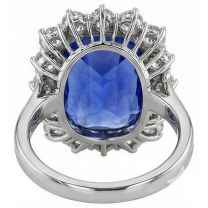 3.75 Ct Ring Sri Lanka Sapphire Cushion And Round Natural Earth Mined Diamonds