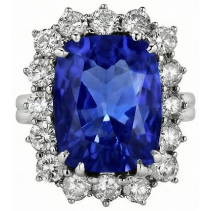 3.75 Ct Ring Sri Lanka Sapphire Cushion And Round Natural Earth Mined Diamonds