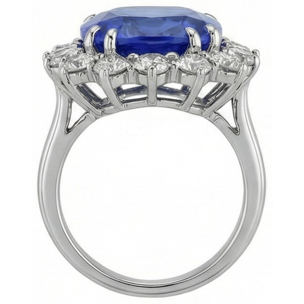 3.75 Ct Ring Sri Lanka Sapphire Cushion And Round Natural Earth Mined Diamonds