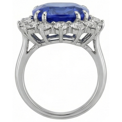 3.75 Ct Ring Sri Lanka Sapphire Cushion And Round Natural Earth Mined Diamonds