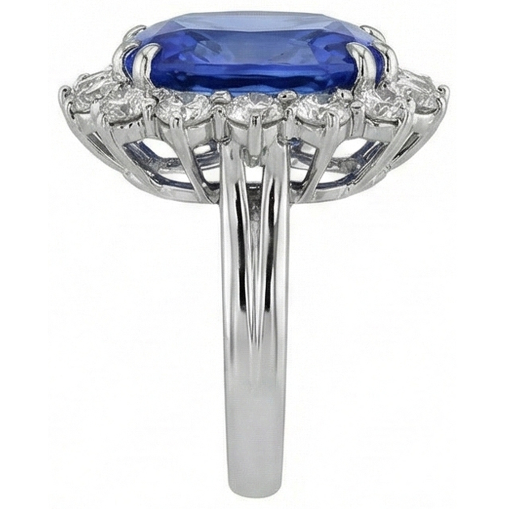 3.75 Ct Ring Sri Lanka Sapphire Cushion And Round Natural Earth Mined Diamonds
