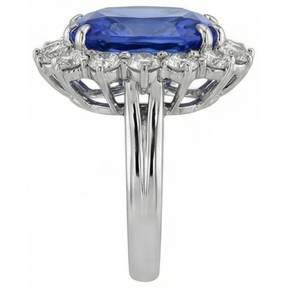 3.75 Ct Ring Sri Lanka Sapphire Cushion And Round Natural Earth Mined Diamonds