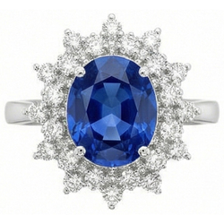 3.75 Ct. Sri Lanka Sapphire Natural Earth Mined Diamonds Ring White Gold 14K