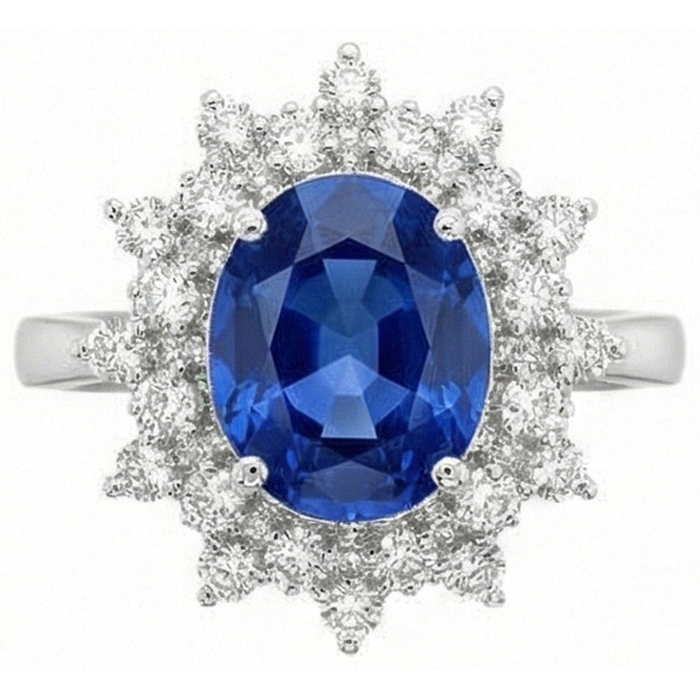 3.75 Ct. Sri Lanka Sapphire Natural Earth Mined Diamonds Ring White Gold 14K