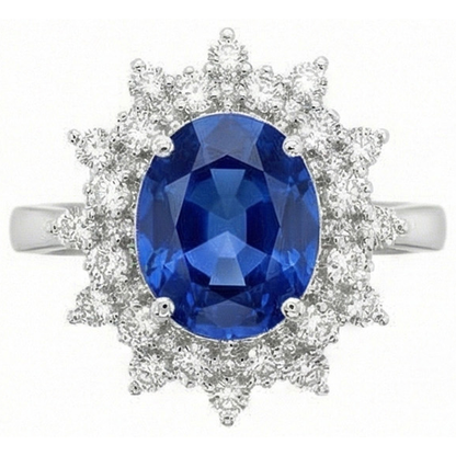 3.75 Ct. Sri Lanka Sapphire Natural Earth Mined Diamonds Ring White Gold 14K