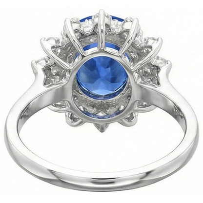 3.75 Ct. Sri Lanka Sapphire Natural Earth Mined Diamonds Ring White Gold 14K