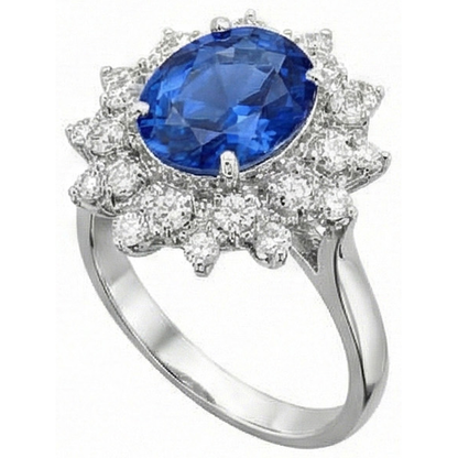 3.75 Ct. Sri Lanka Sapphire Natural Earth Mined Diamonds Ring White Gold 14K