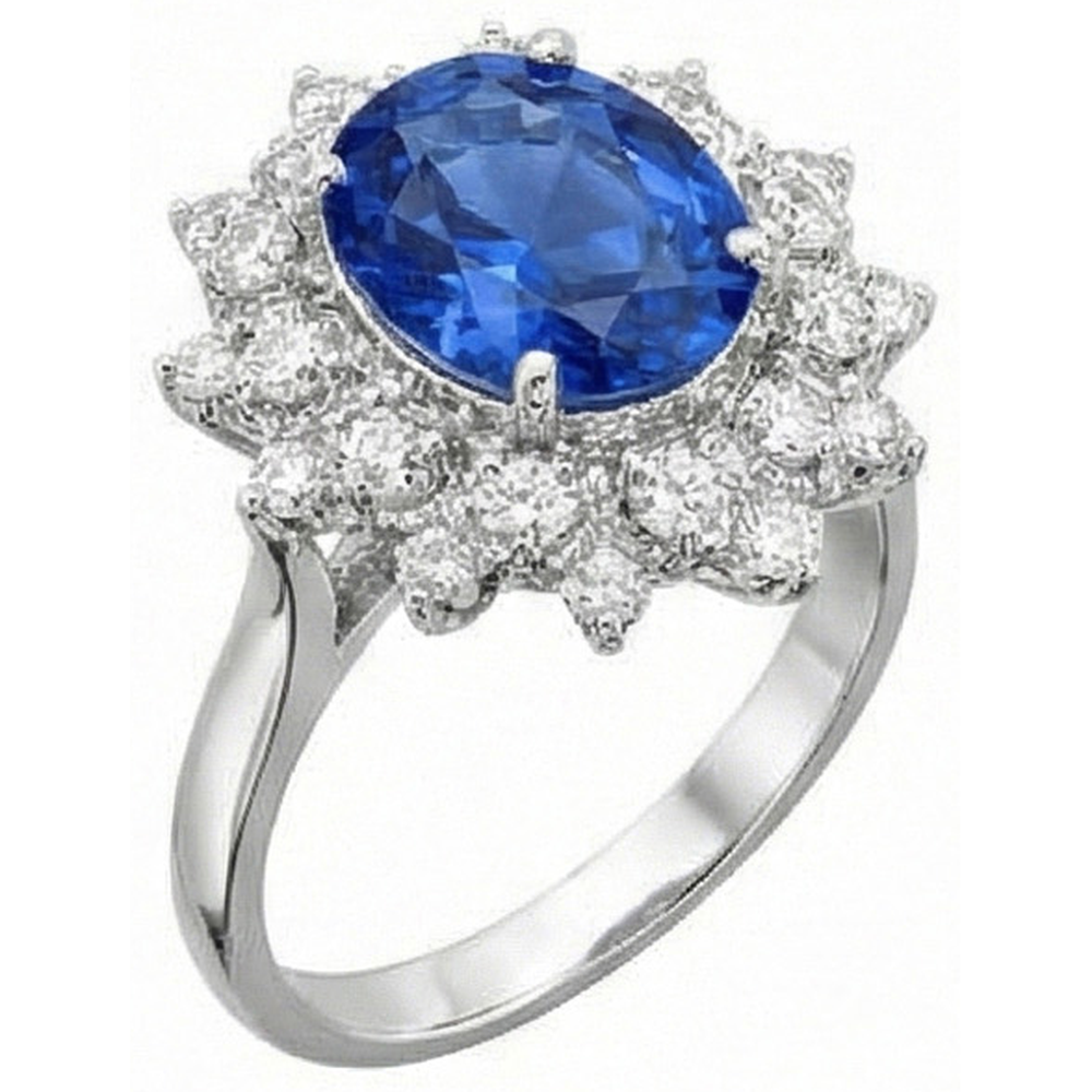 3.75 Ct. Sri Lanka Sapphire Natural Earth Mined Diamonds Ring White Gold 14K