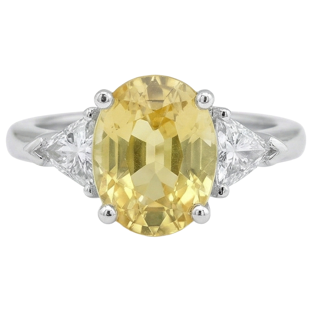3.75 Ct Yellow Sapphire And Natural Earth Mined Diamonds 3 Stone Ring White Gold 14K
