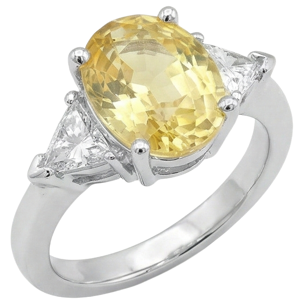 3.75 Ct Yellow Sapphire And Natural Earth Mined Diamonds 3 Stone Ring White Gold 14K