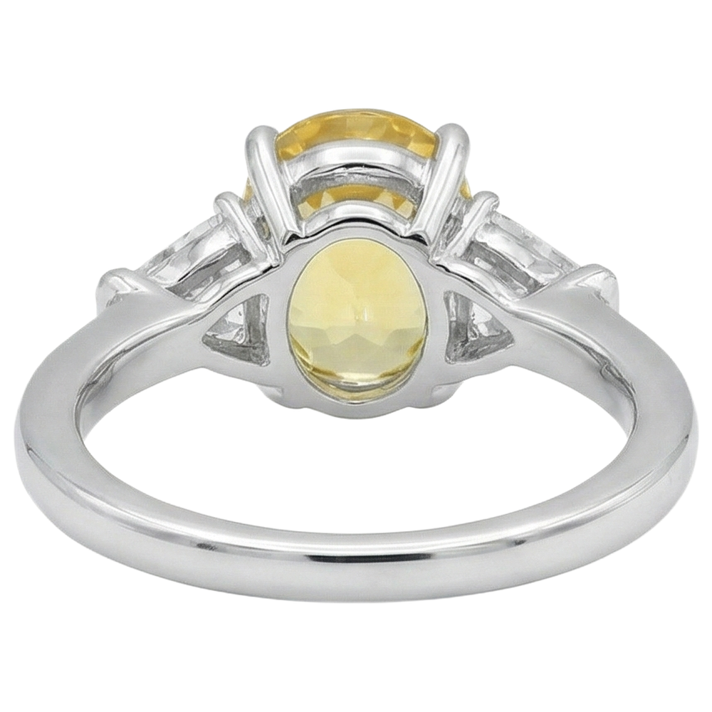 3.75 Ct Yellow Sapphire And Natural Earth Mined Diamonds 3 Stone Ring White Gold 14K