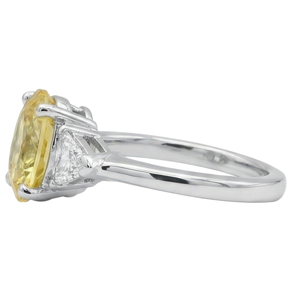 3.75 Ct Yellow Sapphire And Natural Earth Mined Diamonds 3 Stone Ring White Gold 14K