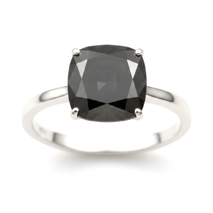 2 Carat Cushion Black Diamond Solitaire Ring Natural 14K White Gold