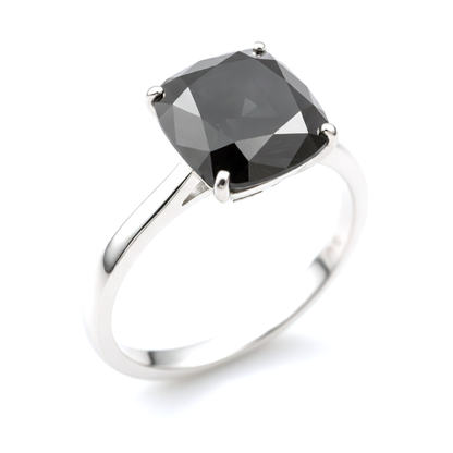 2 Carat Cushion Black Diamond Solitaire Ring Natural 14K White Gold