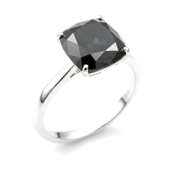 3.75 Carat Cushion Black Diamond Solitaire Ring Natural 14K White Gold