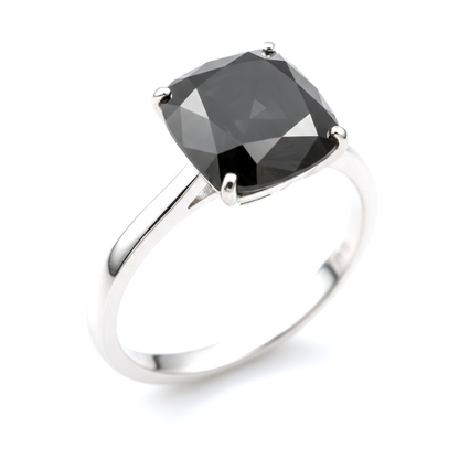 2 Carat Cushion Black Diamond Solitaire Ring Natural 14K White Gold