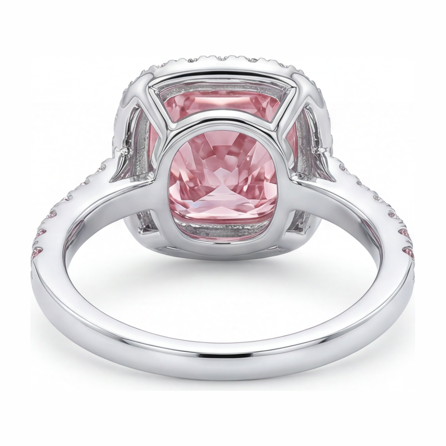 3.75 Carat Cushion Pink Lab Grown Diamond and White Diamond Halo Ring 14K White Gold