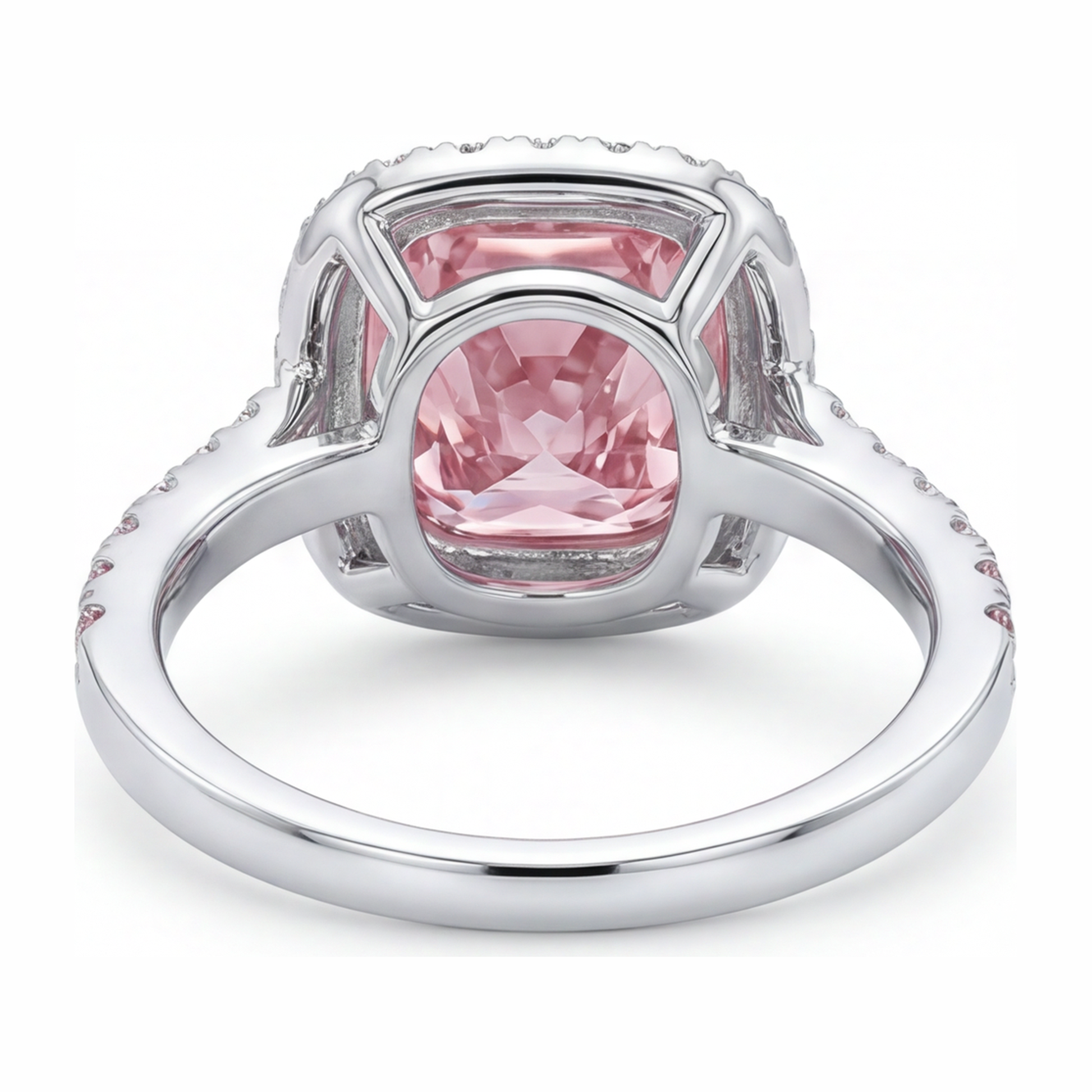 3.75 Carat Cushion Pink Lab Grown Diamond and White Diamond Halo Ring 14K White Gold