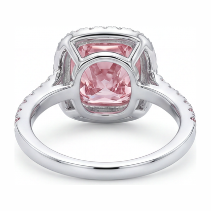 3.75 Carat Cushion Pink Lab Grown Diamond and White Diamond Halo Ring 14K White Gold