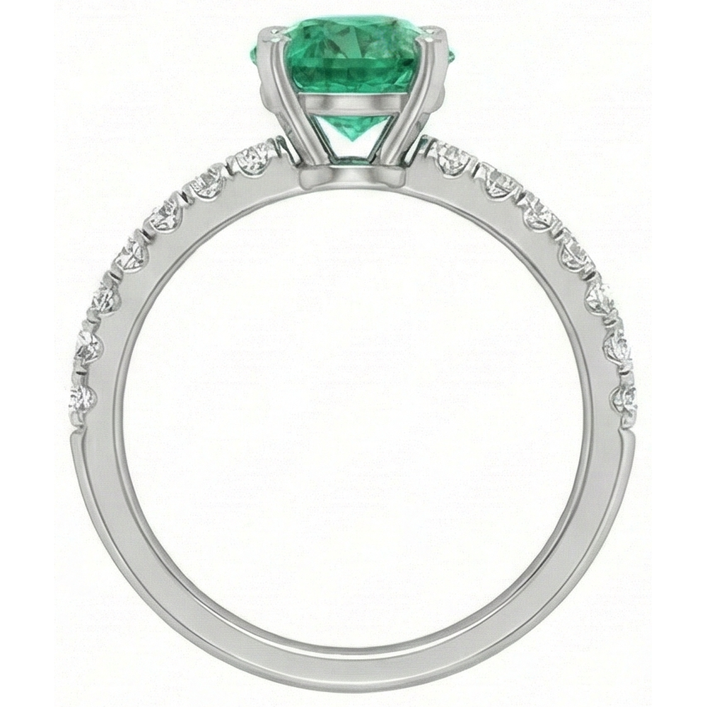 3.80 Carats Green Emerald GIA And Natural Earth Mined Diamonds Ring White Gold 14K