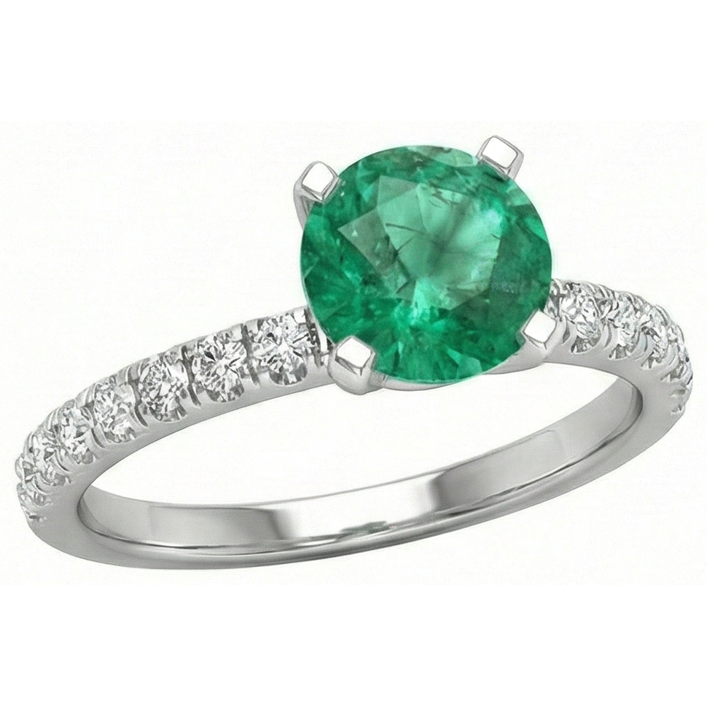 3.80 Carats Green Emerald GIA And Natural Earth Mined Diamonds Ring White Gold 14K