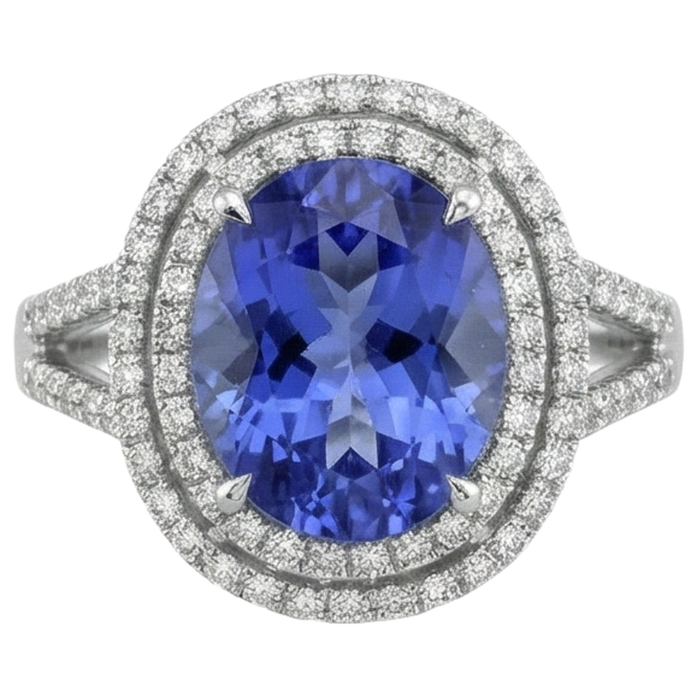 3.80 Ct. Round Cut Tanzanite With Natural Earth Mined Diamonds Wedding Ring Gold White