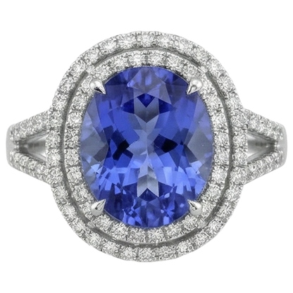 3.80 Ct. Round Cut Tanzanite With Natural Earth Mined Diamonds Wedding Ring Gold White