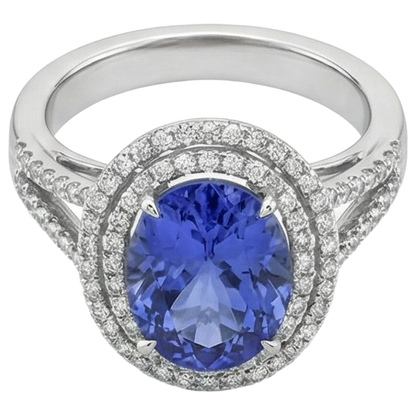 3.80 Ct. Round Cut Tanzanite With Natural Earth Mined Diamonds Wedding Ring Gold White