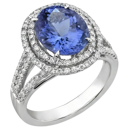 3.80 Ct. Round Cut Tanzanite With Natural Earth Mined Diamonds Wedding Ring Gold White