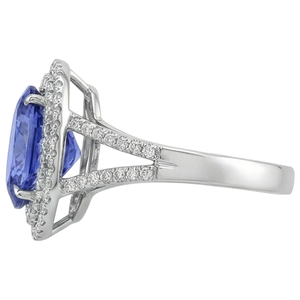 3.80 Ct. Round Cut Tanzanite With Natural Earth Mined Diamonds Wedding Ring Gold White