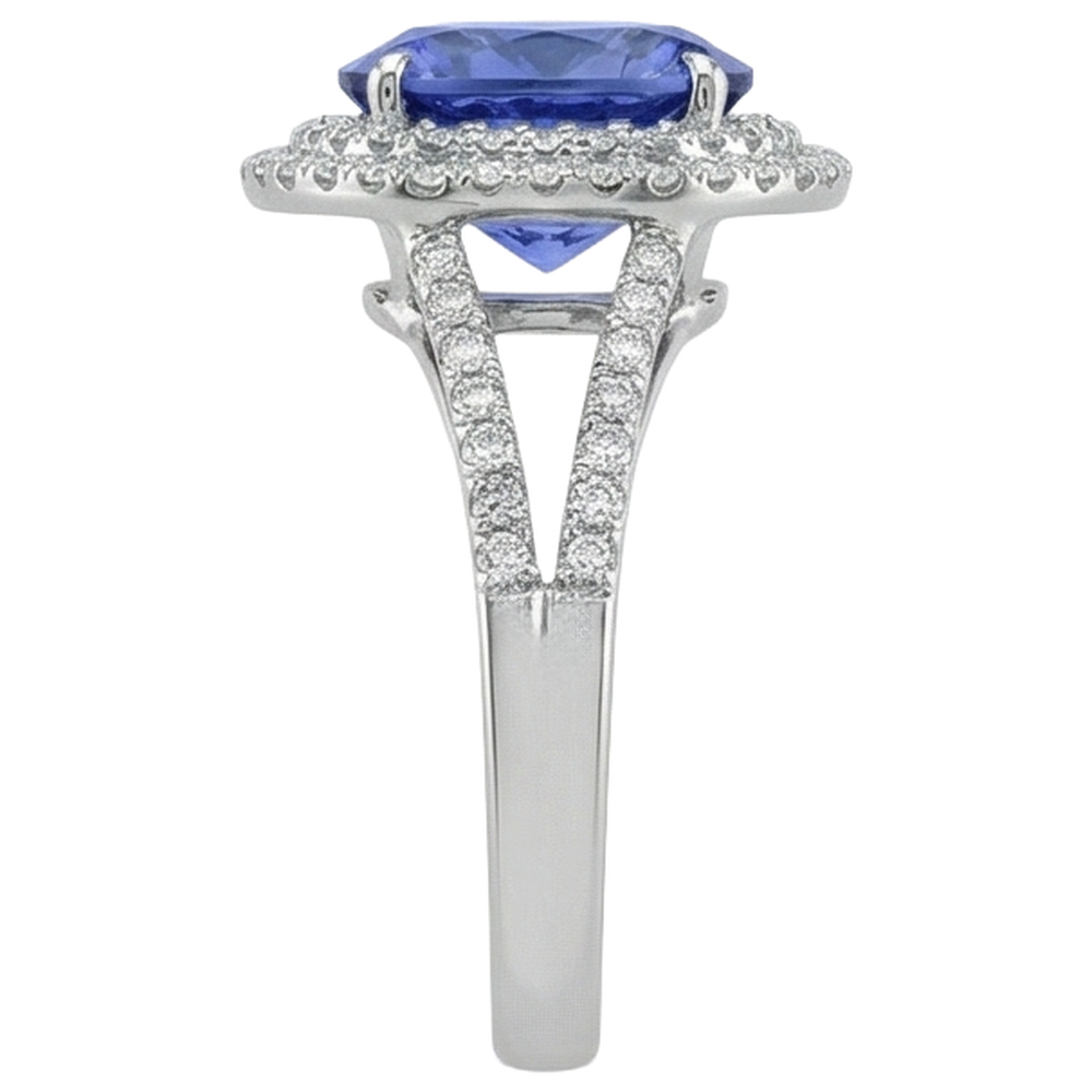 3.80 Ct. Round Cut Tanzanite With Natural Earth Mined Diamonds Wedding Ring Gold White