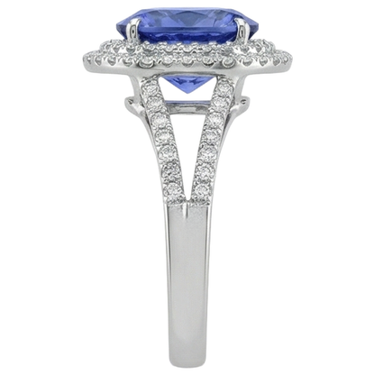 3.80 Ct. Round Cut Tanzanite With Natural Earth Mined Diamonds Wedding Ring Gold White