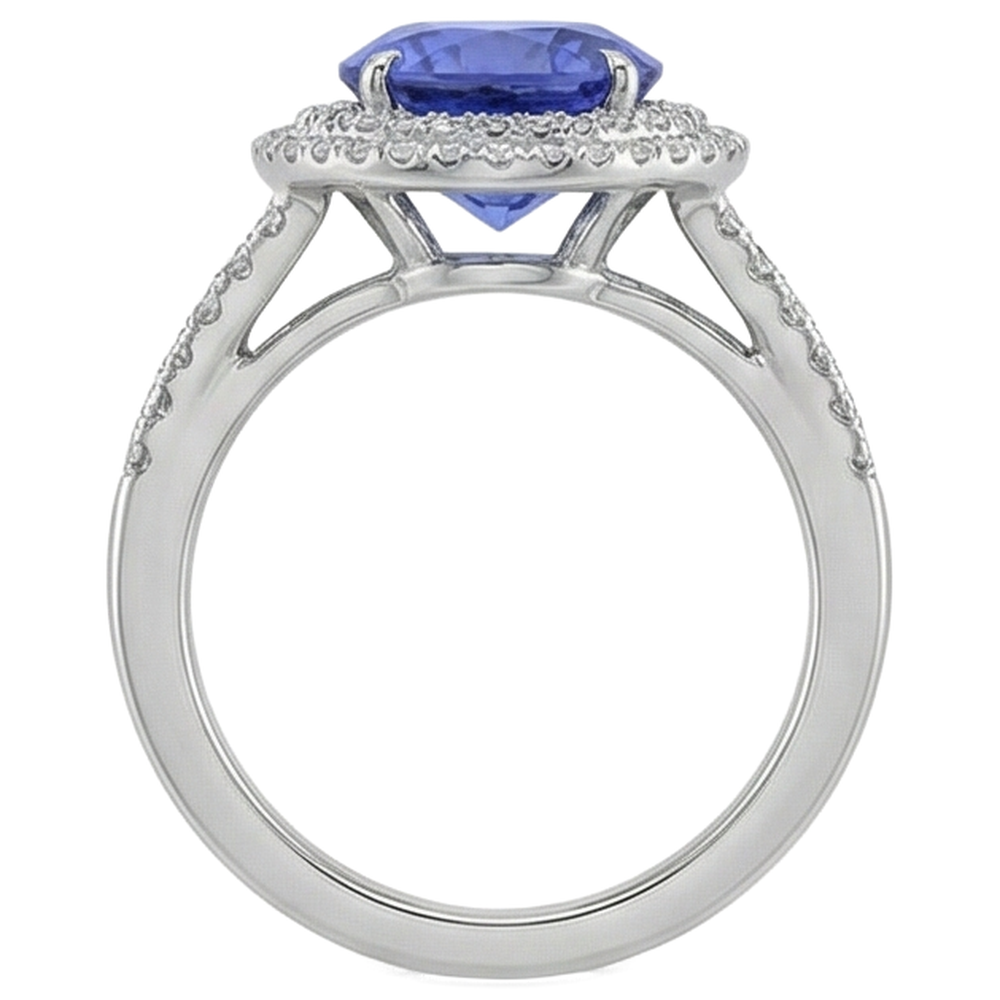 3.80 Ct. Round Cut Tanzanite With Natural Earth Mined Diamonds Wedding Ring Gold White