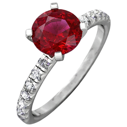 3.90 Carats Ruby And Natural Earth Mined Diamonds Ring White Gold 14K Prong Set