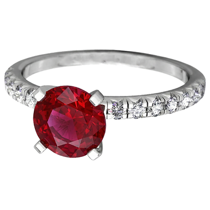 3.90 Carats Ruby And Natural Earth Mined Diamonds Ring White Gold 14K Prong Set
