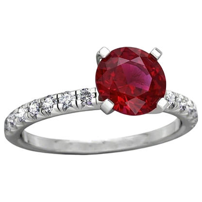3.90 Carats Ruby And Natural Earth Mined Diamonds Ring White Gold 14K Prong Set