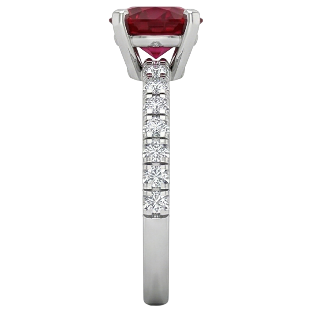 3.90 Carats Ruby And Natural Earth Mined Diamonds Ring White Gold 14K Prong Set