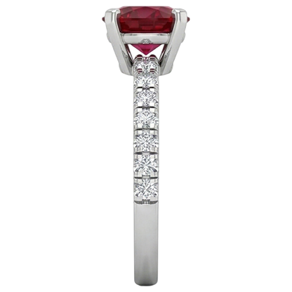3.90 Carats Ruby And Natural Earth Mined Diamonds Ring White Gold 14K Prong Set
