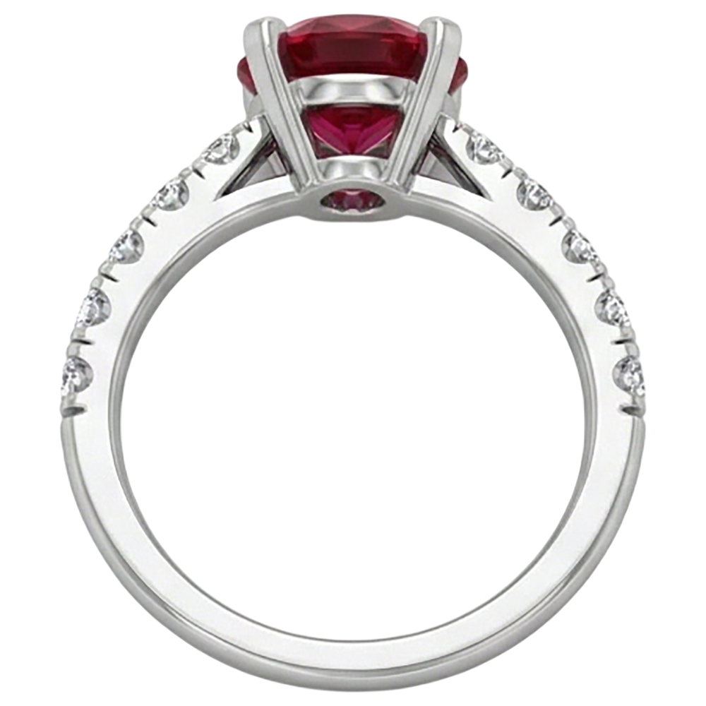 3.90 Carats Ruby And Natural Earth Mined Diamonds Ring White Gold 14K Prong Set