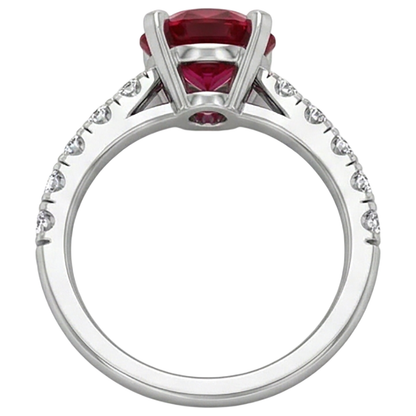3.90 Carats Ruby And Natural Earth Mined Diamonds Ring White Gold 14K Prong Set