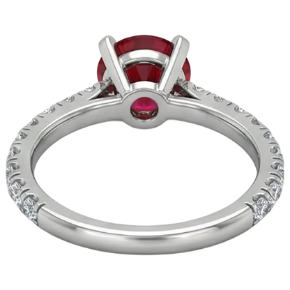 3.90 Carats Ruby And Natural Earth Mined Diamonds Ring White Gold 14K Prong Set